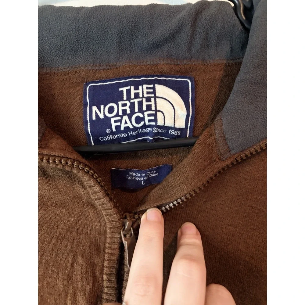 The North Face Mens L Wool Blend 1/4 Zip Pullover Sweater Mock Neck Brown Hiking